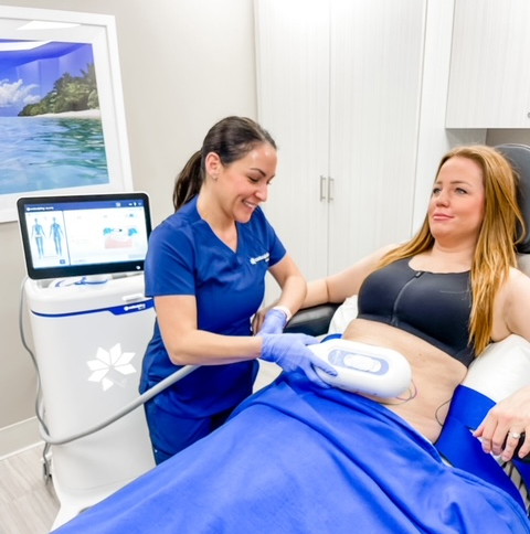 Woman Receiving Coolsculpting Treatment in Spa | Melindas Med Spa & Salon in North Myrtle Beach, SC